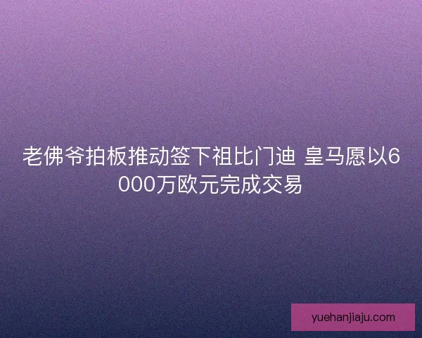 老佛爷拍板推动签下祖比门迪 皇马愿以6000万欧元完成交易